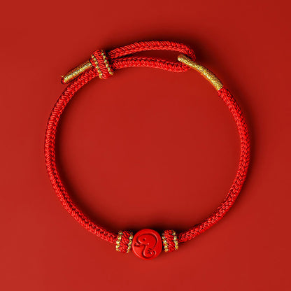 Buddhist Blessing Chinese Zodiac Red String Eight Thread Peace Knot Cinnabar Protection Luck Bracelet