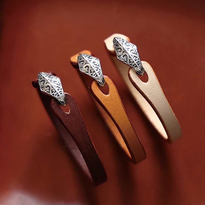 Buddhist Blessing 925 Sterling Silver Leather Multi-turn Protection Bracelet