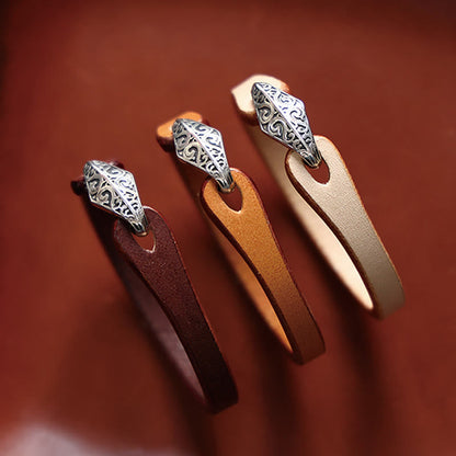 Buddhist Blessing 925 Sterling Silver Leather Multi-turn Protection Bracelet