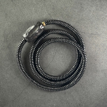 Buddhist Blessing Ebony Wood Copper Brass Balance Triple Wrap Bracelet