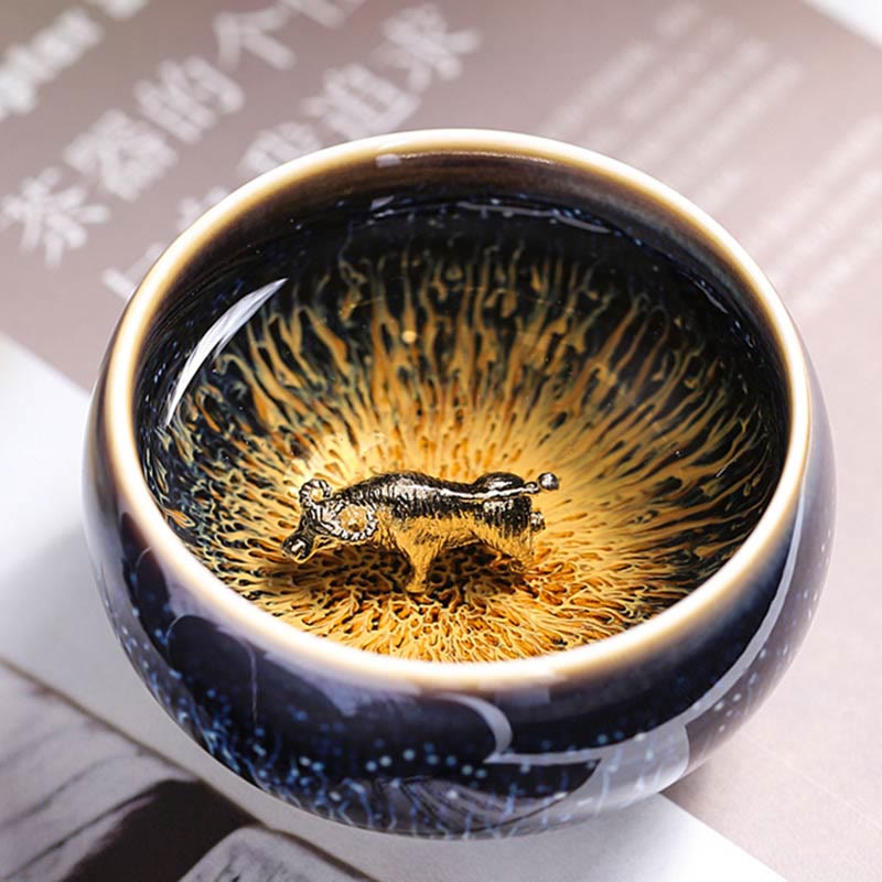 Buddhist Blessing Handmade Chinese Jianzhan Koi Fish Lotus Dragon Phoenix 12 Chinese Zodiac Ceramic Teacup Kung Fu Tea Cup 70ml