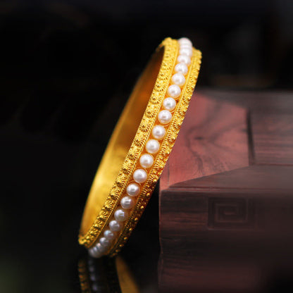 Buddhist Blessing Copper Pearl Healing Cuff Half Bracelet Bangle