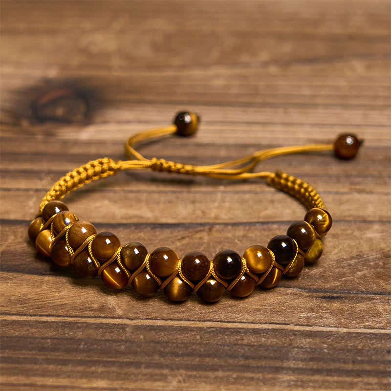 Buddhist Blessing Natural Tiger Eye Cinnabar Hand-woven Double Row Beads Protection Bracelet
