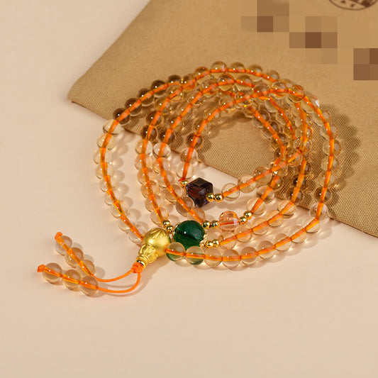 Buddhist Blessing 108 Mala Beads Citrine Happiness Bracelet