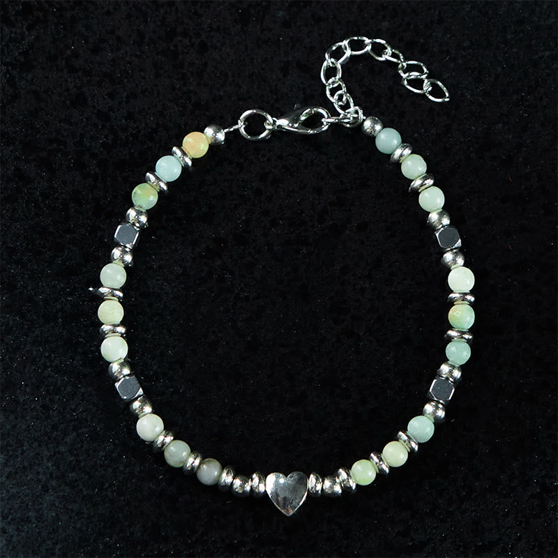 Buddhist Blessing Natural Stone Amazonite Amethyst Lazurite Rose Quartz Heart Positive Balance Bracelet