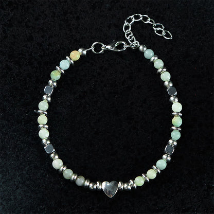 Buddhist Blessing Natural Stone Amazonite Amethyst Lazurite Rose Quartz Heart Positive Balance Bracelet