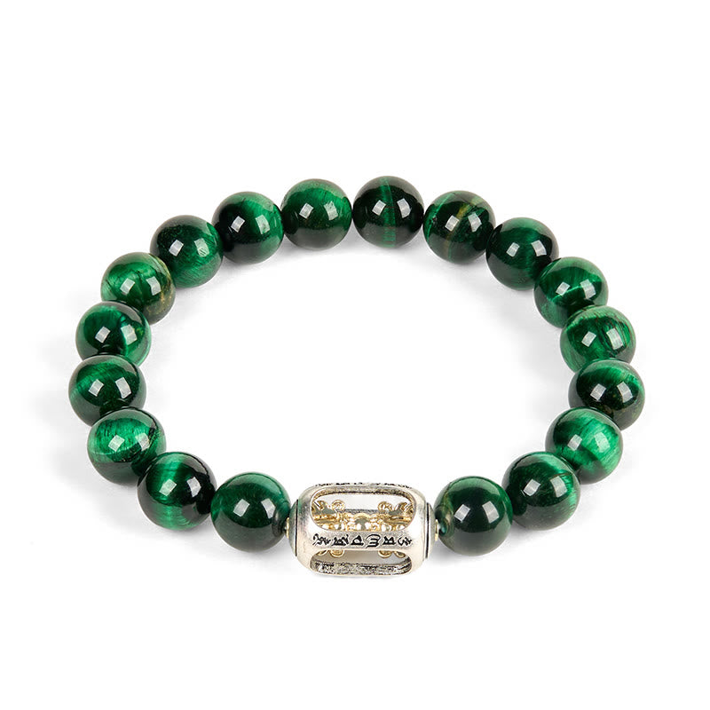 Buddhist Blessing Natural Green Tiger Eye Om Mani Padme Hum Positive Strength Bracelet