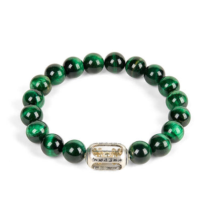 Buddhist Blessing Natural Green Tiger Eye Om Mani Padme Hum Positive Strength Bracelet