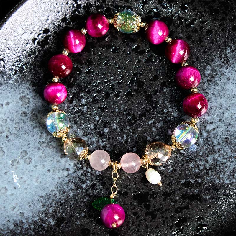 Buddhist Blessing Natural Red Tiger Eye Purple Tiger Eye Beads Green Leaf Protection Bracelet