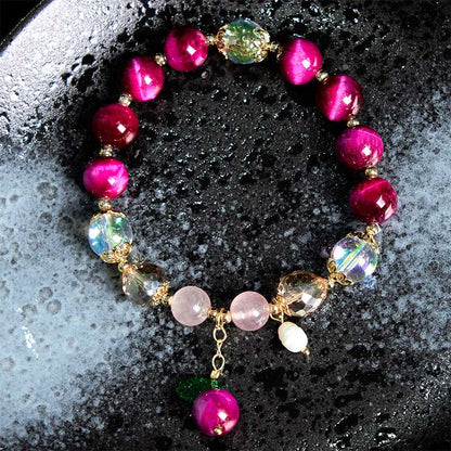 Buddhist Blessing Natural Red Tiger Eye Purple Tiger Eye Beads Green Leaf Protection Bracelet