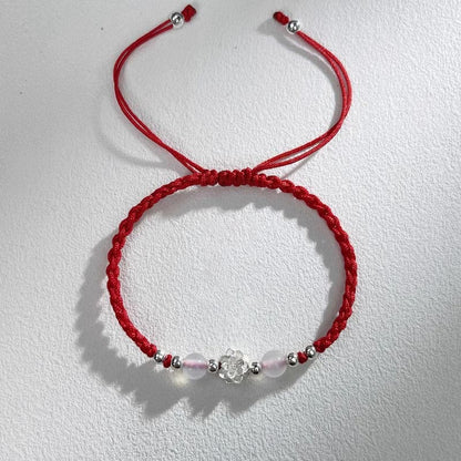 Buddhist Blessing 999 Sterling Silver Lotus Design Cat's Eye Bead Protection String Bracelet