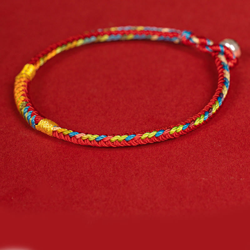 Buddhist Blessing Multicolor Red String Alloy 925 Sterling Silver Buckle Protection Bracelet