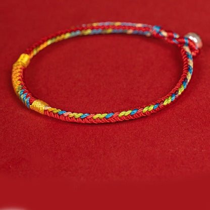 Buddhist Blessing Multicolor Red String Alloy 925 Sterling Silver Buckle Protection Bracelet