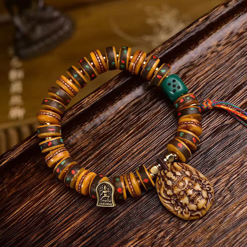 Buddhist Blessing Tibetan Camel Bone Dice Tassel Protection Bracelet