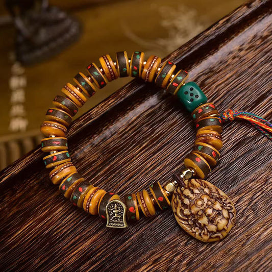 Buddhist Blessing Tibetan Camel Bone Dice Tassel Protection Bracelet