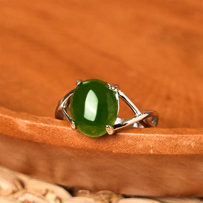 Buddhist Blessing Natural Jade Alloy Adjustable Buckle Abundance Ring