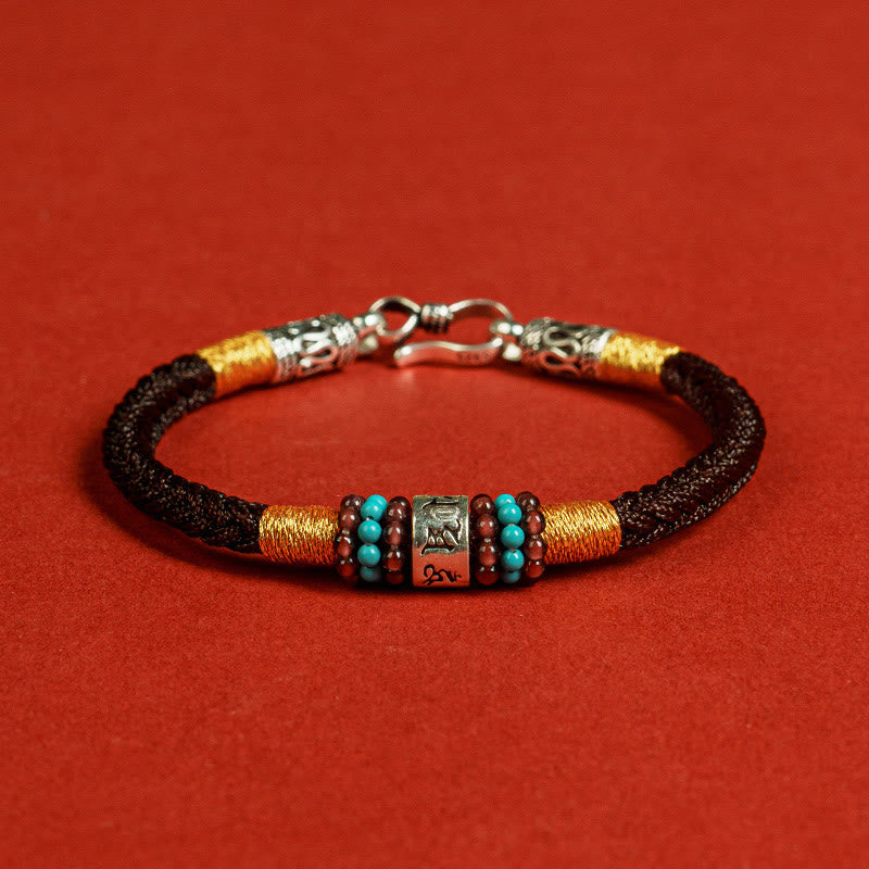 Buddhist Blessing Red String Black String Six True Words 925 Sterling Silver Connection Bracelet