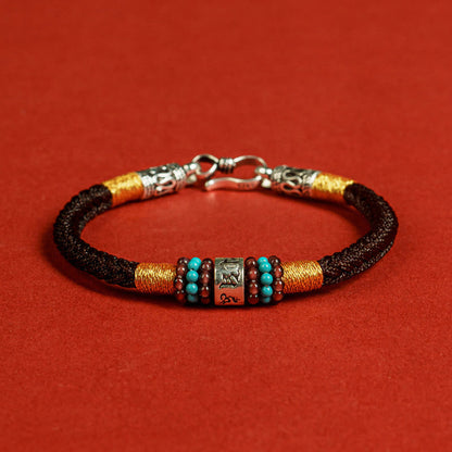 Buddhist Blessing Red String Black String Six True Words 925 Sterling Silver Connection Bracelet