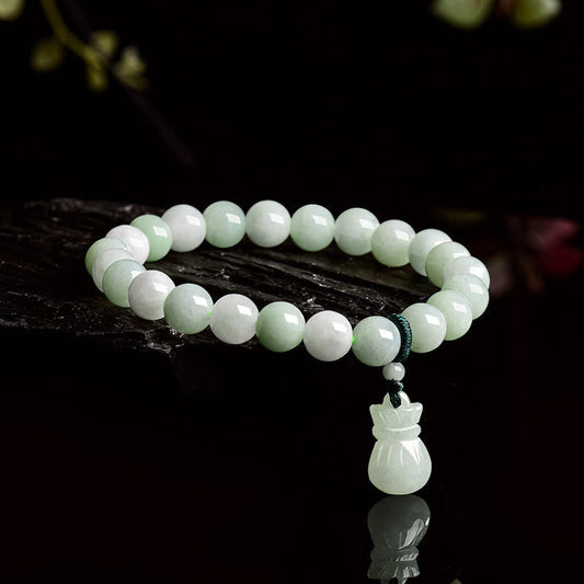 Buddhist Blessing Natural Jade Money Bag Charm Luck Bracelet