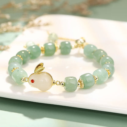 Buddhist Blessing Year of the Rabbit Natural Green Aventurine Luck Bead Bracelet