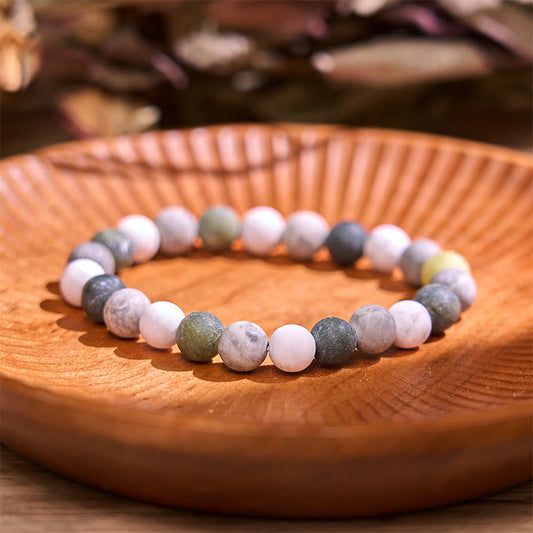 Buddhist Blessing White Turquoise Picasso Jasper Green Calcite Blessing Bracelet