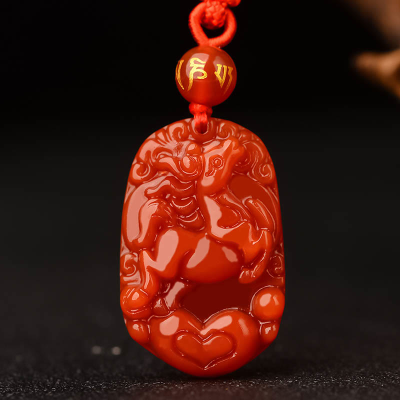 Buddhist Blessing Chinese Zodiac Red Agate Luck Necklace Pendant