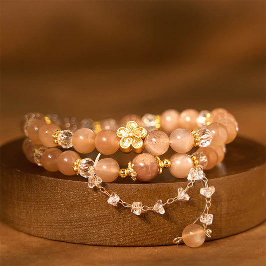 Buddhist Blessing Sun Stone Crystal Peach Blossom Wealth Double Wrap Bracelet