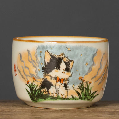Buddhist Blessing Cute Bow Tie Cat Teacup Kung Fu Tea Cup