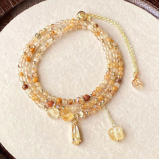 Buddhist Blessing Natural Citrine Beads Pleasure Multi Layer Bracelet