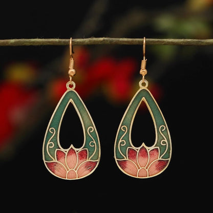 Buddhist Blessing Lotus Butterfly Flower Alloy Copper Enlightenment Drop Earrings