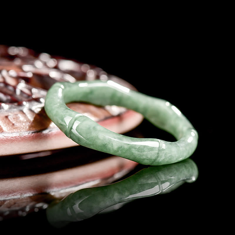 Buddhist Blessing Natural Bamboo Design Jade Abundance Ring