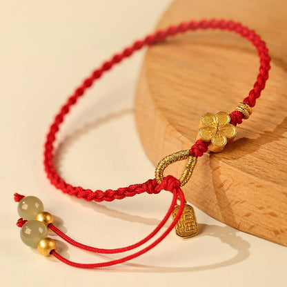 Buddhist Blessing Hetian Jade Small Peach Blossom Fu Character Charm Luck String Bracelet