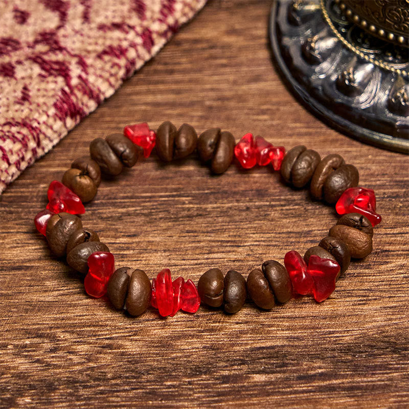 Buddhist Blessing Handmade Natural Coffee Beans Amethyst Citrine Amazonite Irregular Crystal Bracelet