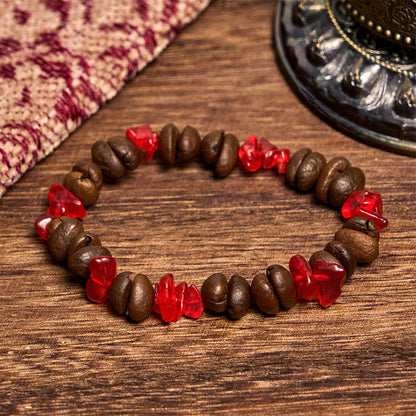 Buddhist Blessing Handmade Natural Coffee Beans Amethyst Citrine Amazonite Irregular Crystal Bracelet