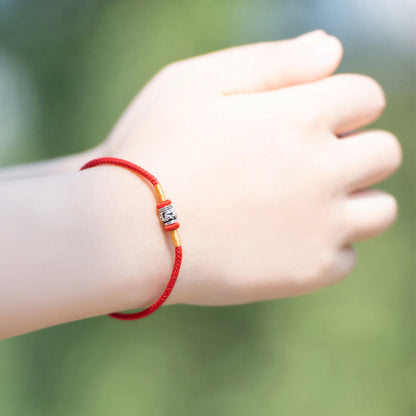 Buddhist Blessing Red String Black String Six True Words 925 Sterling Silver Peace Bracelet