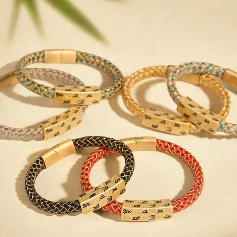 Buddhist Blessing Tibetan Om Mani Padme Hum Various Colors Rope Gold Thread Diamond Knot Luck Buckle Bracelet