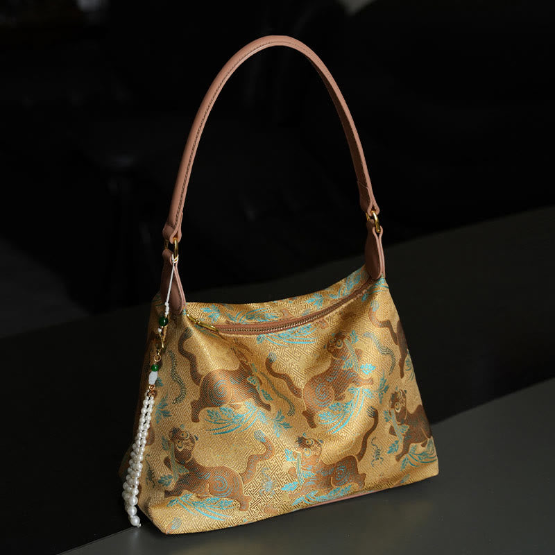 Buddhist Blessing Lotus Bamboo Crane Deer Butterfly Mountain Xiangyunsha Silk Song Brocade Crossbody Bag Shoulder Bag