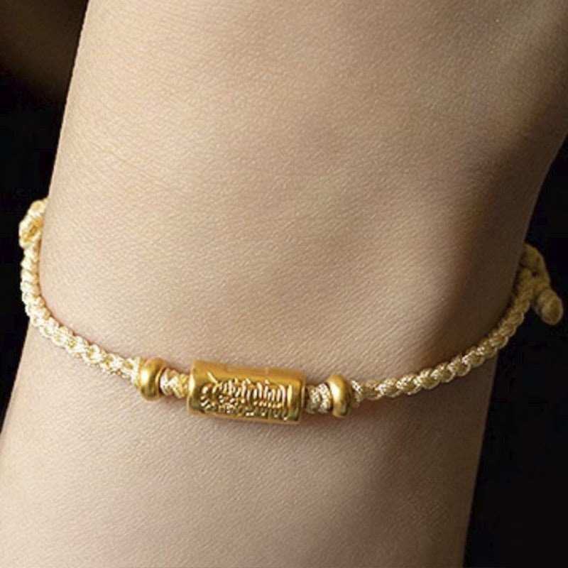 Buddhist Blessing 999 Gold Good Luck Amulet Carved Design Handmade Strength Braided Rope Bracelet