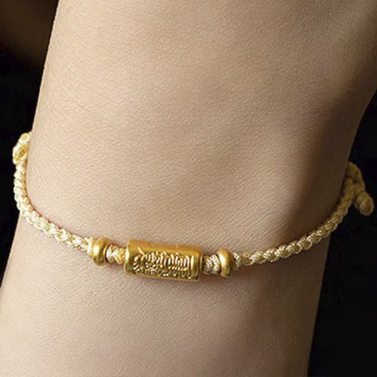 Buddhist Blessing 999 Gold Good Luck Amulet Carved Design Handmade Strength Braided Rope Bracelet
