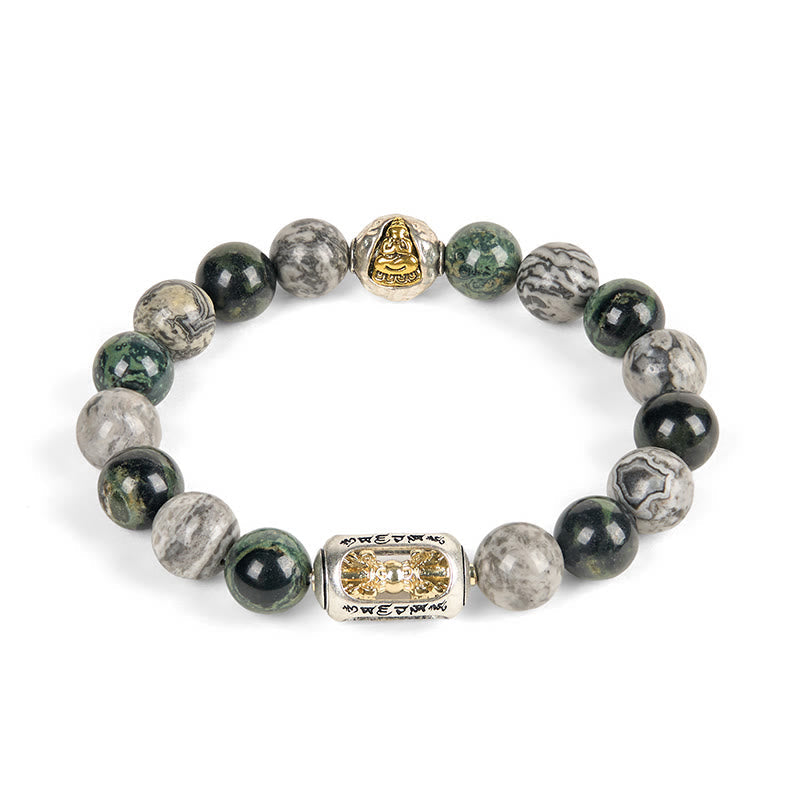 Buddhist Blessing Natural Grey Jasper Kambamba Jasper Om Mani Padme Hum Formless Buddha Healing Bracelet