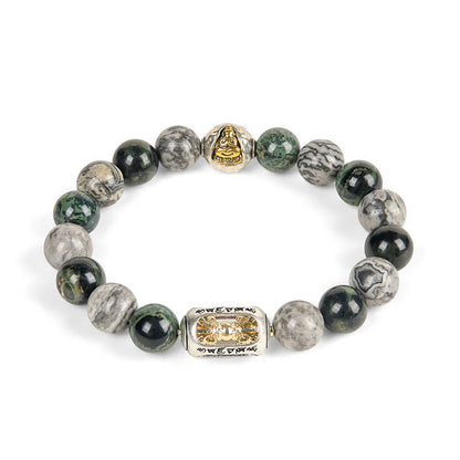 Buddhist Blessing Natural Grey Jasper Kambamba Jasper Om Mani Padme Hum Formless Buddha Healing Bracelet