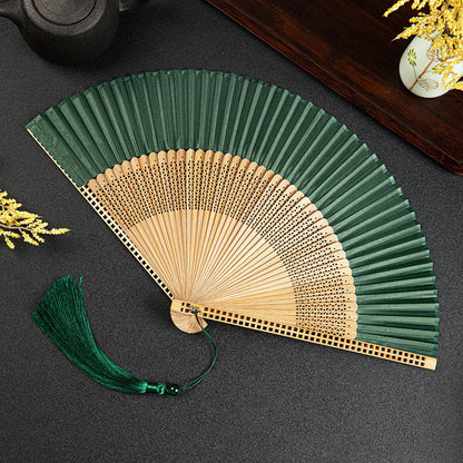 Buddhist Blessing Cranes Auspicious Clouds Solid Color Gradient Handheld Cotton Linen Fabric Bamboo Folding Fan