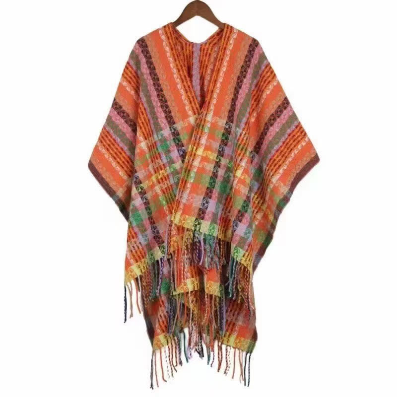 Buddhist Blessing Tibetan Colorful Stripe Geometry Tassels Shawl Fall Winter Soft Scarf Wrap