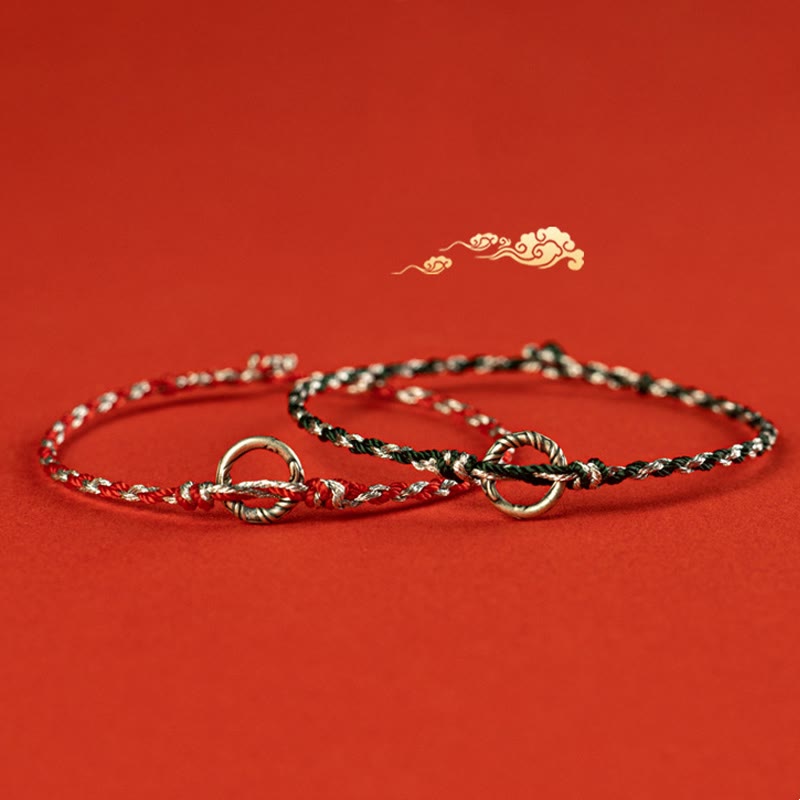 Buddhist Blessing 925 Sterling Silver Peace Buckle Luck String Bracelet