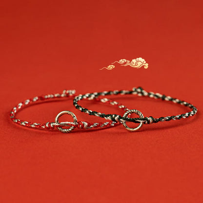 Buddhist Blessing 925 Sterling Silver Peace Buckle Luck String Bracelet