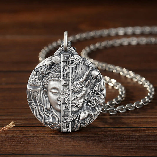 Buddhist Blessing Copper Buddha Demon Pattern Compassion Pendant Necklace