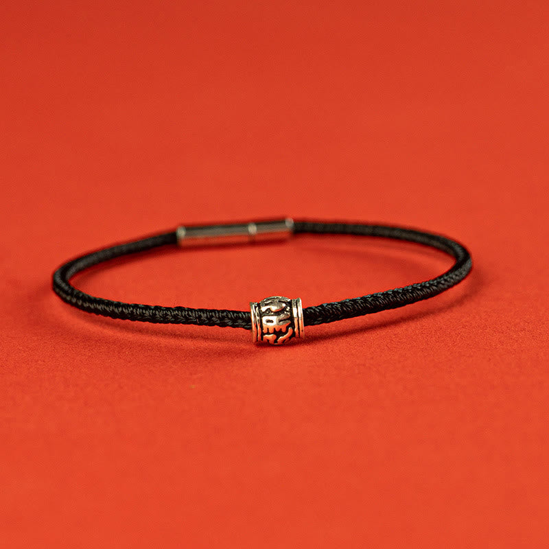 Buddhist Blessing Red String Black String Six True Words 925 Sterling Silver Peace Bracelet
