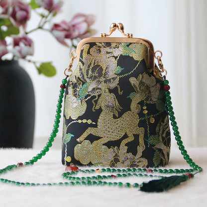 Buddhist Blessing Retro Chinese Embroidery Pearl Chain Crossbody Bag Shoudler Bag