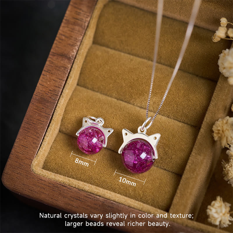 Buddhist Blessing 925 Sterling Silver Natural Deep Purple Fireworks Super Seven Crystal Cat Necklace Pendant