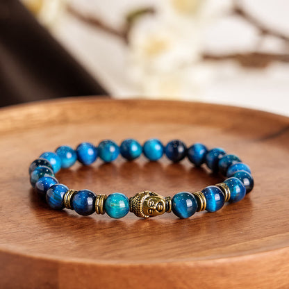 Buddhist Blessing Blue Green Red Tiger Eye Buddhist Blessing  Head Balance Bracelet